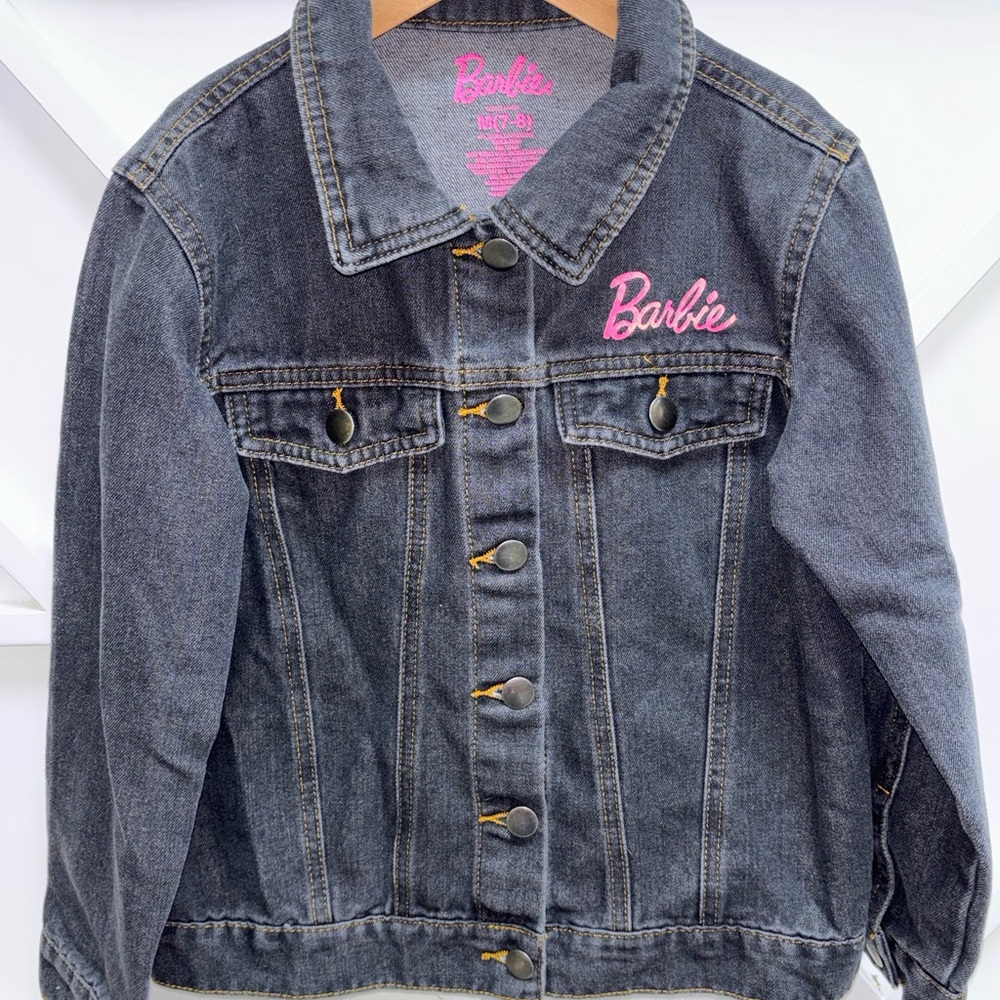 Barbie Kids Jean Jacket - Dark Gray with Pink Logo